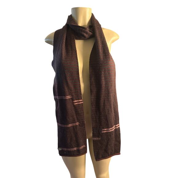 SmartWool Merino Wool Scarf Wrap Gray Red Stripe Winter Snow Ski - Picture 2 of 4